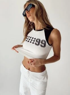 Princess Polly 99 Stars Tank White / Black