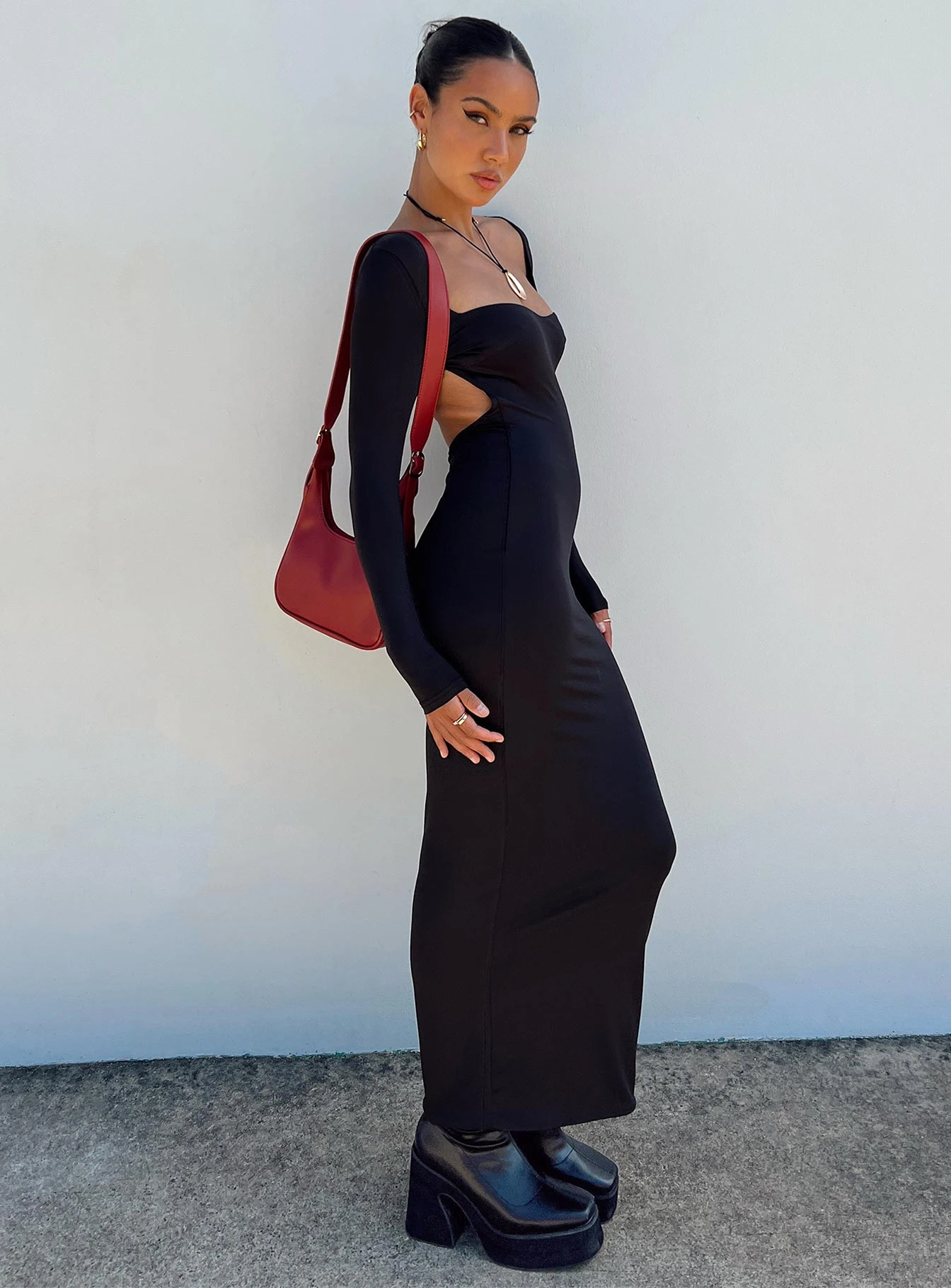 Dorado Long Sleeve Midi Dress Black 3 Dorado Long Sleeve Midi Dress Black