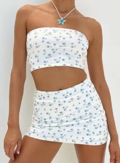 Princess Polly Selby Mini Skirt White / Blue Floral