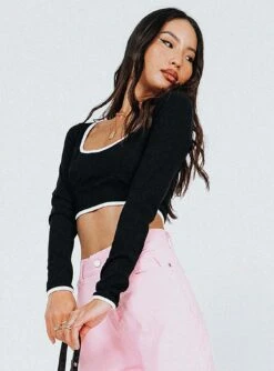 Princess Polly Bowen Long Sleeve Top Black