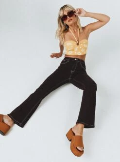 Princess Polly Eltham Contrast Stitch Denim Jeans Brown