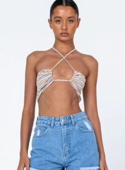 Princess Polly Zoie Top Beige Stripe