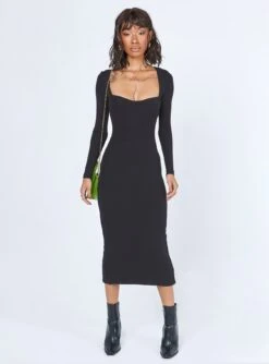 Princess Polly Nolan Midi Dress Black -Eva Style Shop 1 modelinfo Feturi US2 7391f829 21dc 4ba6 8064 12f792aa31a4