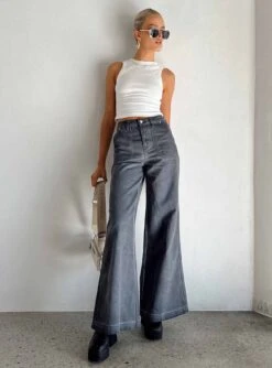 Princess Polly Dream Big Wide Leg Flare Jeans Denim