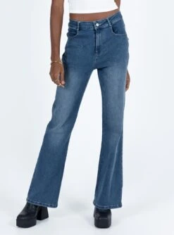 Princess Polly Carvalho Flare Jeans Mid Wash Denim
