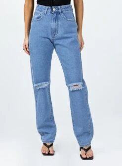 Princess Polly I'm Fine Mom Jeans Mid Wash Denim