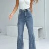 Princess Polly Chandra Flare Jeans Mid Wash Denim -Eva Style Shop 1 modelinfo elise us2 6c33231b 4a3b 4ccd 9b75 d56fb67ea9fe