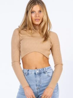 Princess Polly Cyrus Long Sleeve Top Beige