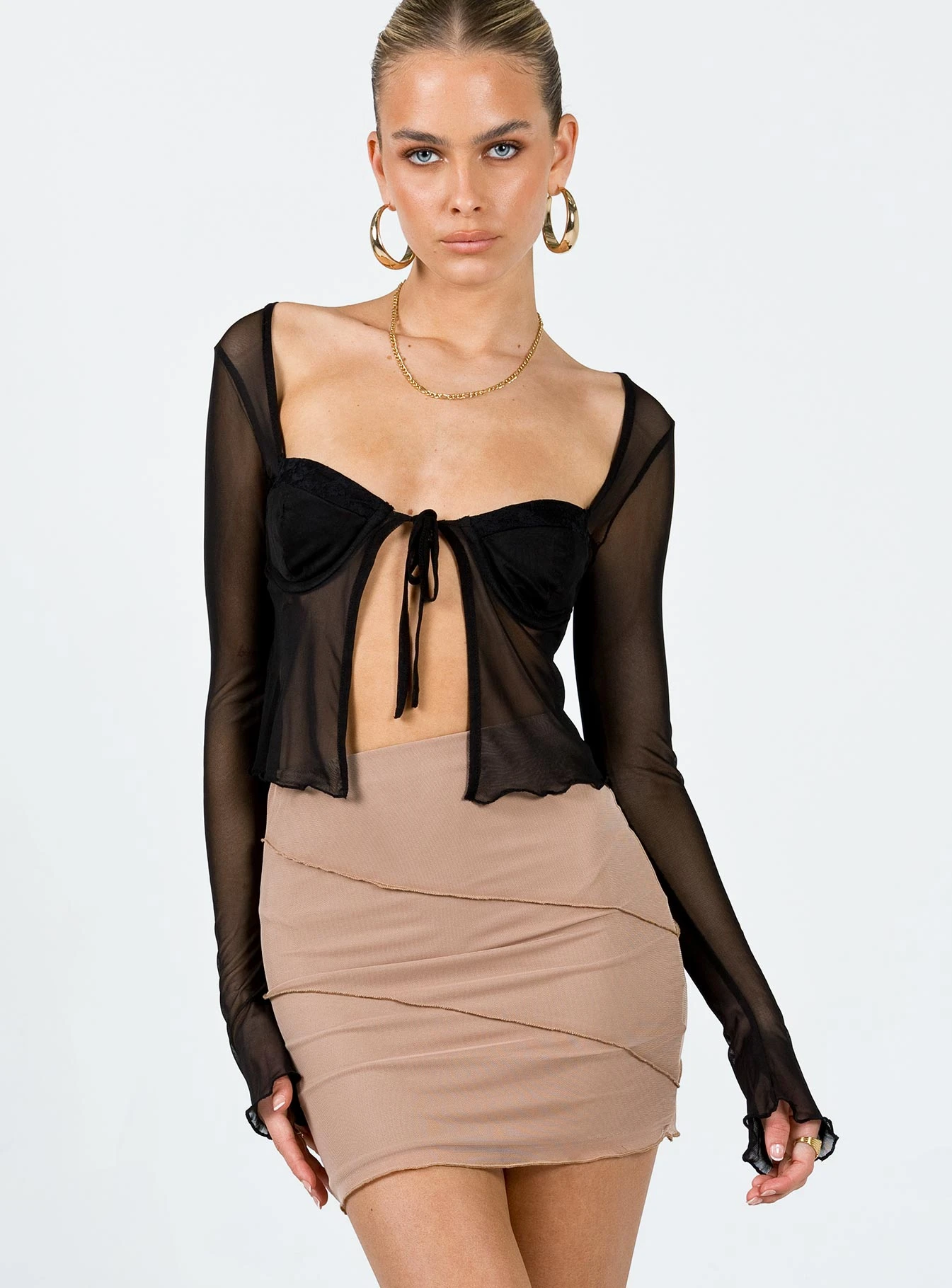 Oscar Mesh Mini Skirt Beige 4 Oscar Mesh Mini Skirt Beige - Image 2