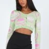 Princess Polly Giselle Long Sleeve Top Green / Pink -Eva Style Shop 1 modelinfo kiele US2jpg