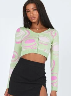 Princess Polly Giselle Long Sleeve Top Green / Pink