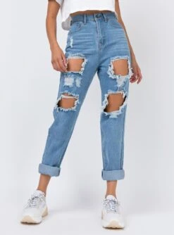 Princess Polly Lazulli Ripped Jeans Mid Wash Denim