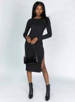 Don't Blame Me Long Sleeve Midi Dress Black