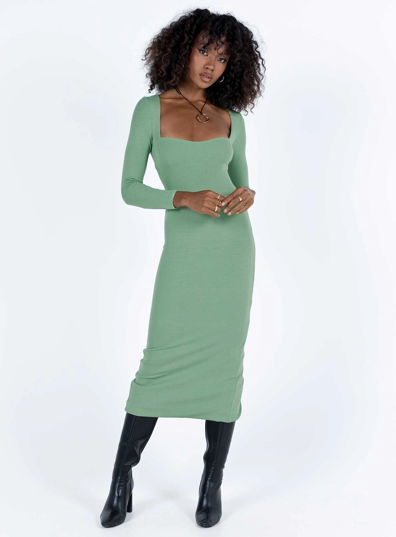 Princess Polly Nolan Midi Dress Green 5 Princess Polly Nolan Midi Dress Green - Image 3