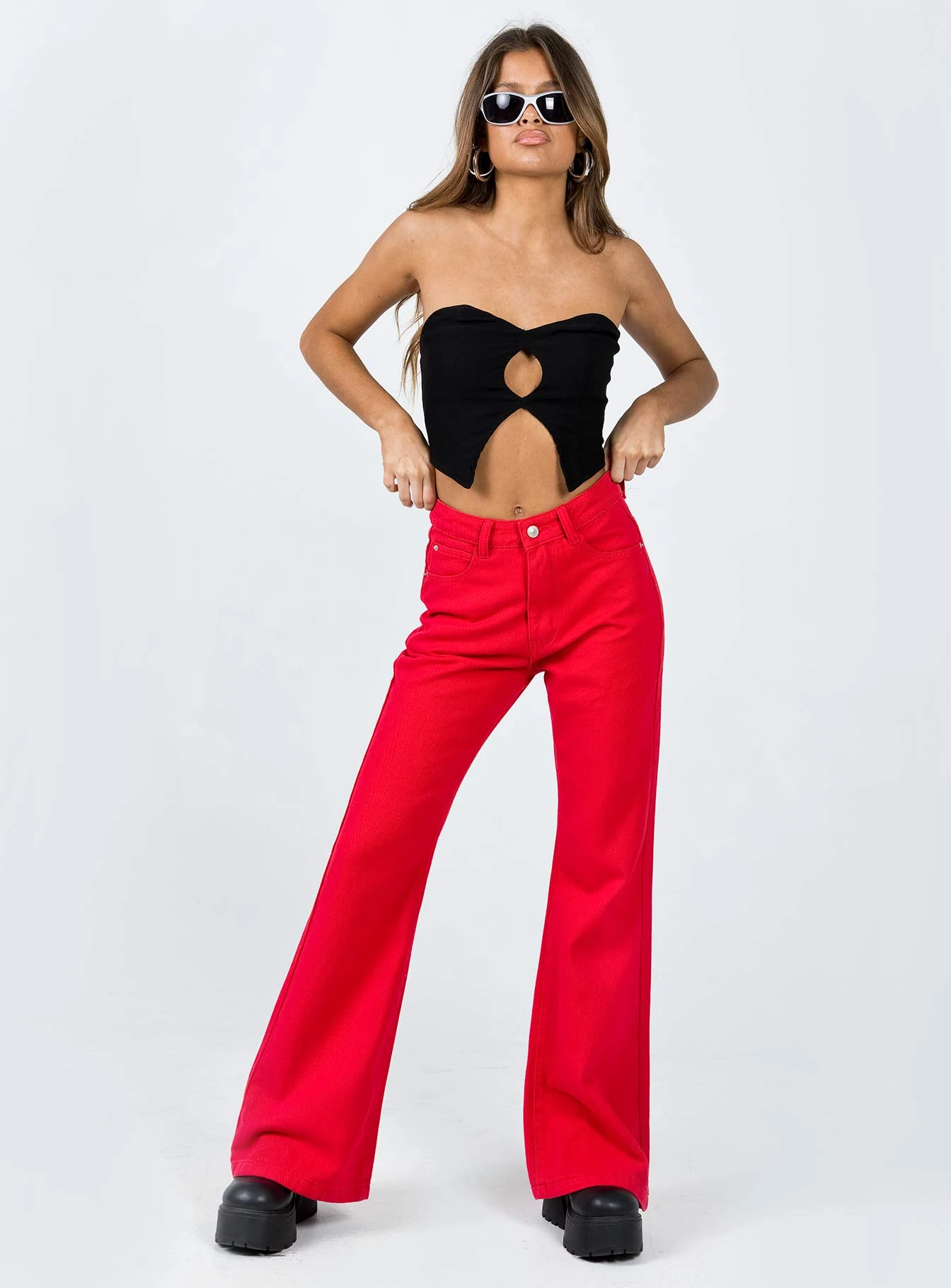 Princess Polly Cabarita Lounge Denim Jeans Red 4 Princess Polly Cabarita Lounge Denim Jeans Red - Image 2