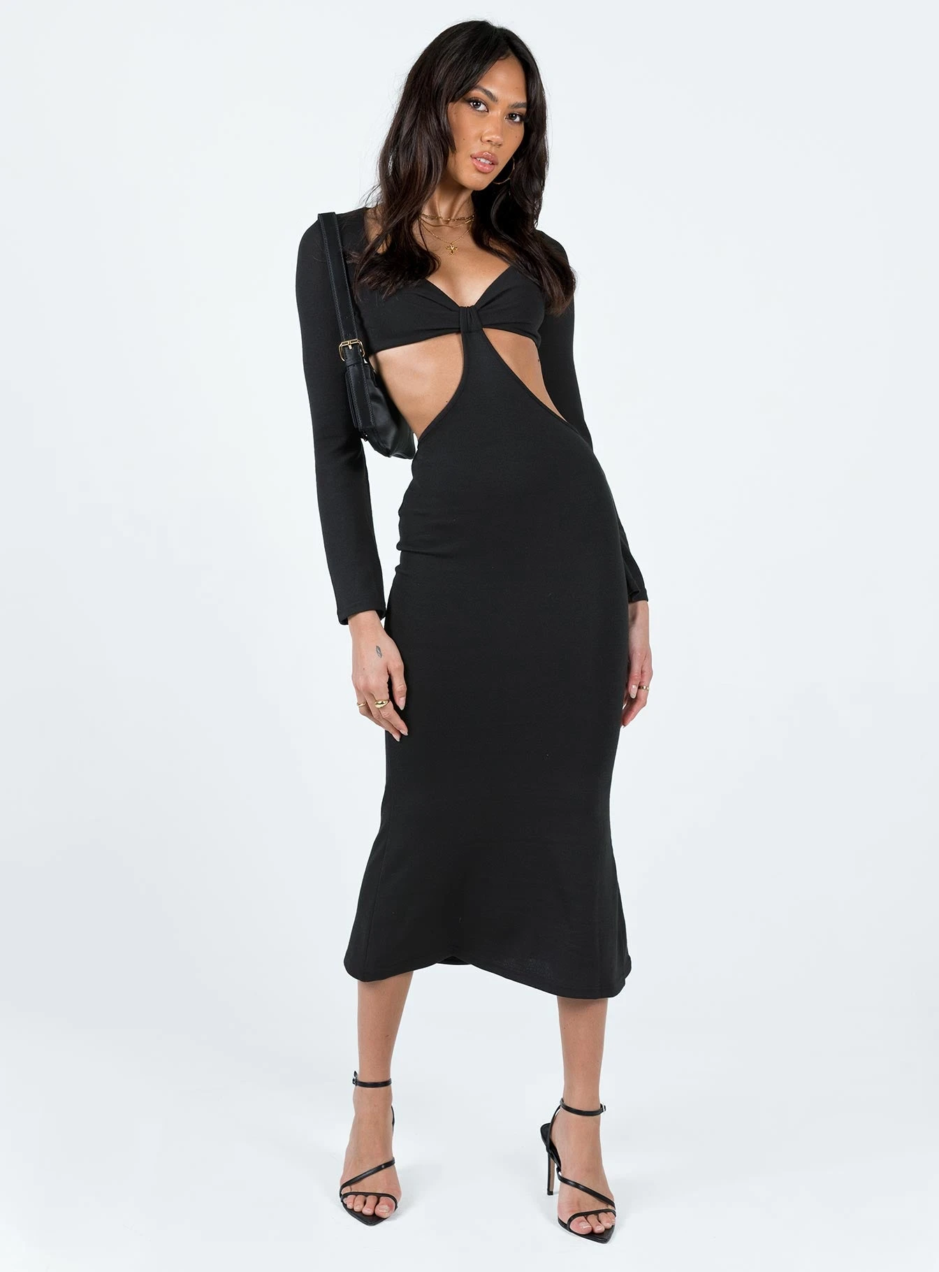 Princess Polly Jocelyn Cut Out Long Sleeve Midi Dress Black 5 Princess Polly Jocelyn Cut Out Long Sleeve Midi Dress Black - Image 3