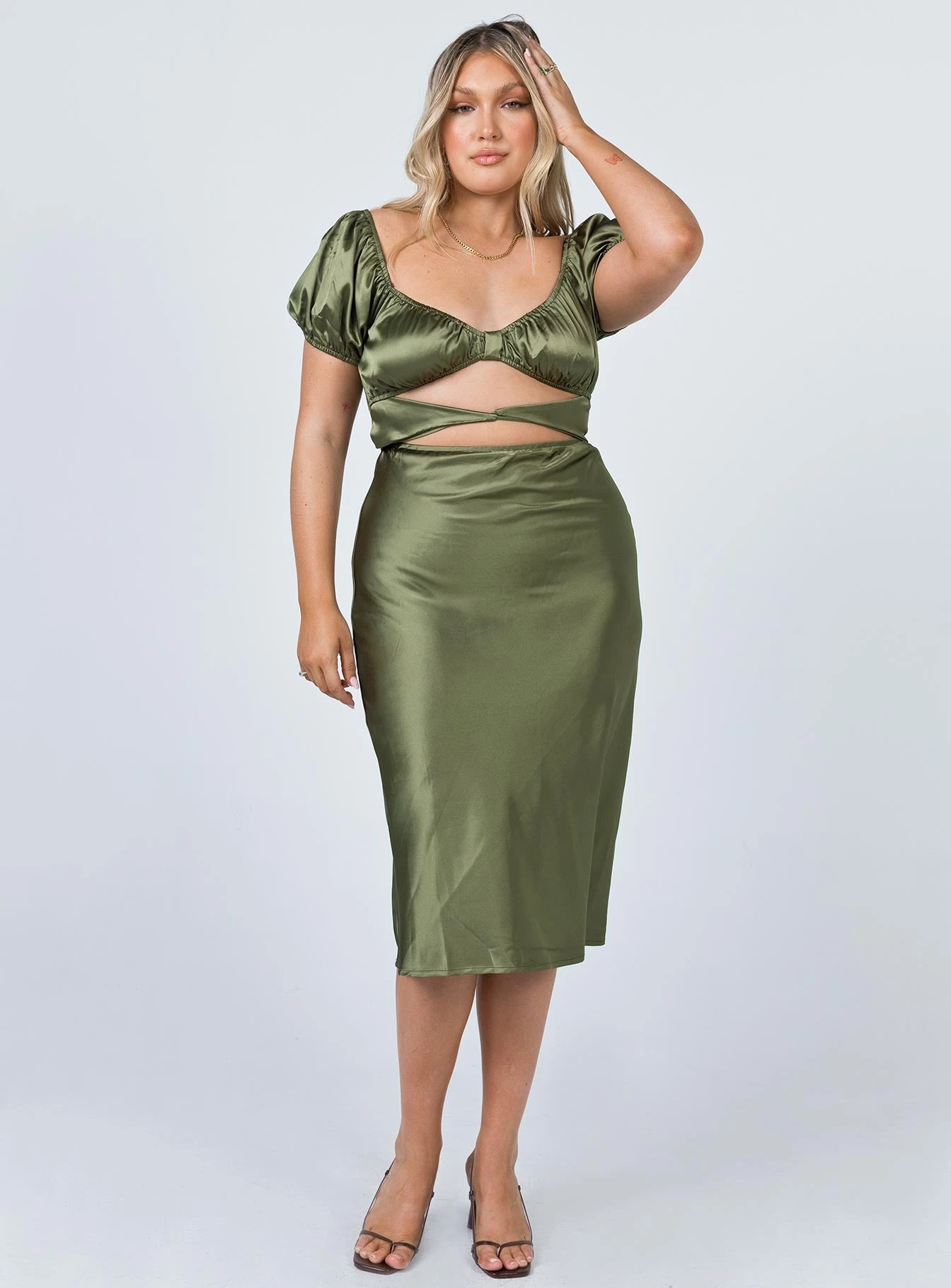 Princess Polly Nakita Midi Dress Khaki 5 Princess Polly Nakita Midi Dress Khaki - Image 3
