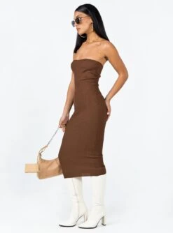 Princess Polly Paige Strapless Midi Dress Brown -Eva Style Shop 3 modelinfo christy us2 d6e21340 2770 40e7 80c4 292f9866edae