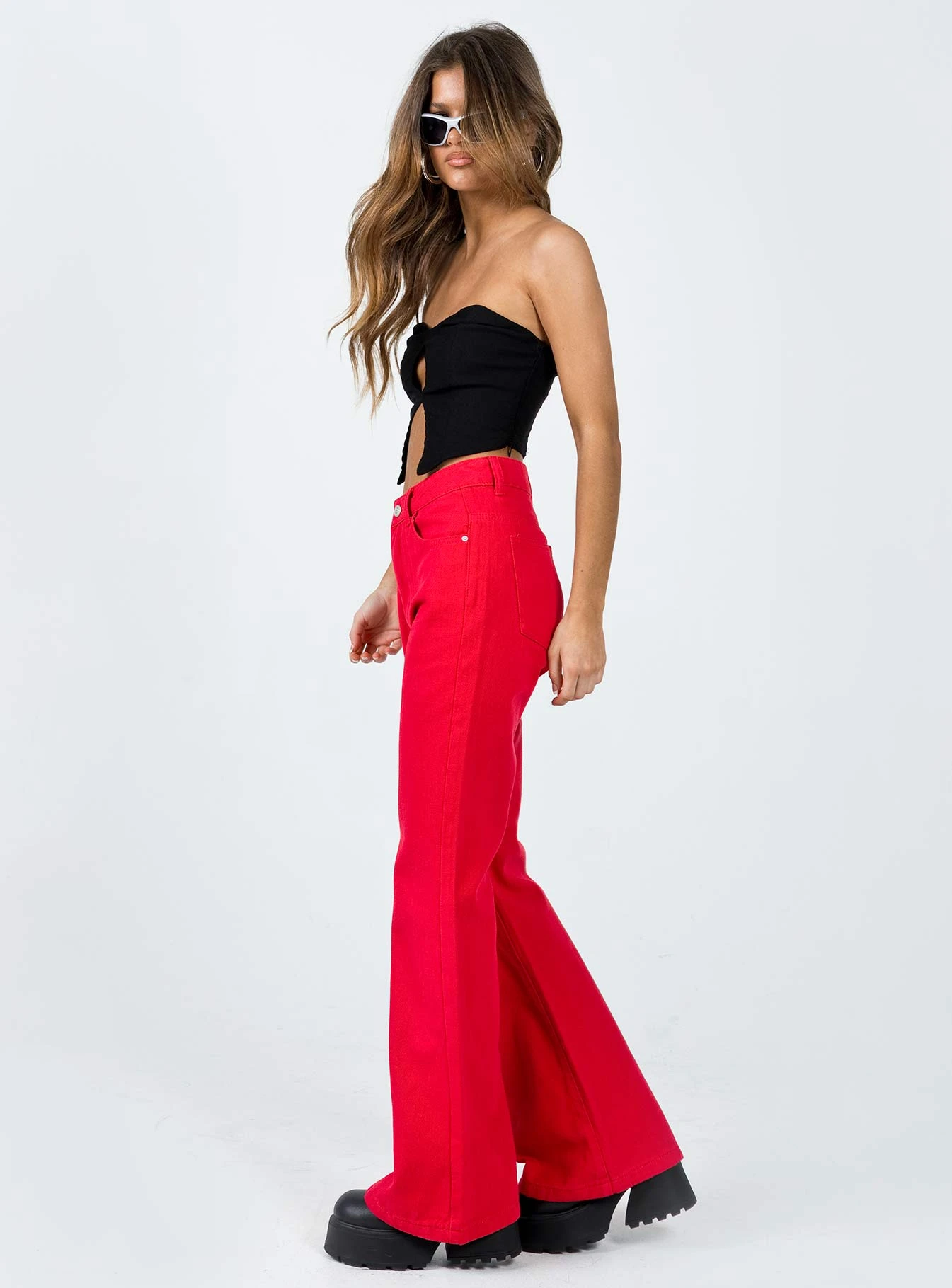 Princess Polly Cabarita Lounge Denim Jeans Red 5 Princess Polly Cabarita Lounge Denim Jeans Red - Image 3