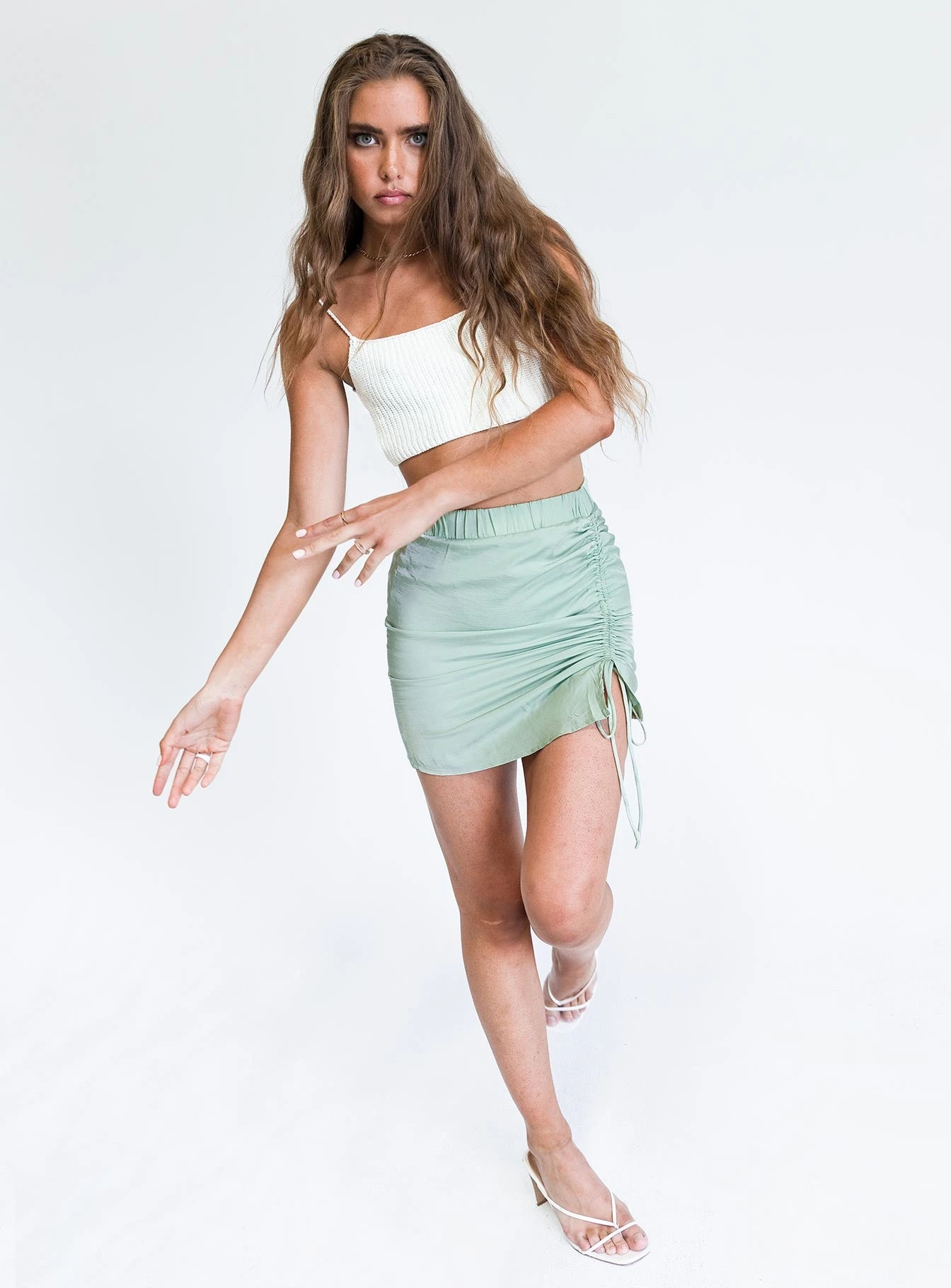 Princess Polly Alex Ruched Mini Skirt Green 5 Princess Polly Alex Ruched Mini Skirt Green - Image 3