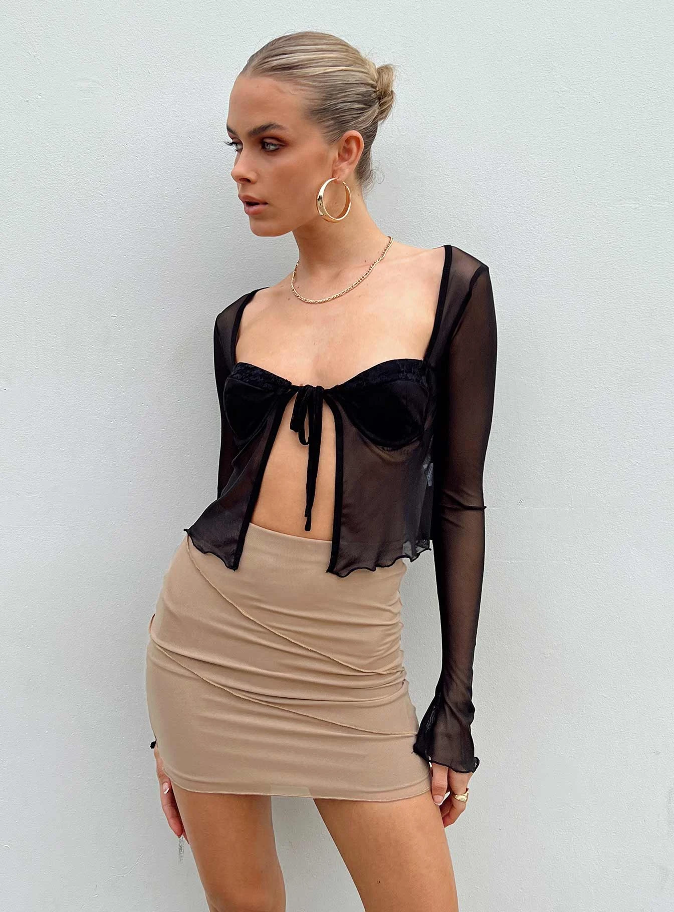 Oscar Mesh Mini Skirt Beige 8 Oscar Mesh Mini Skirt Beige - Image 6