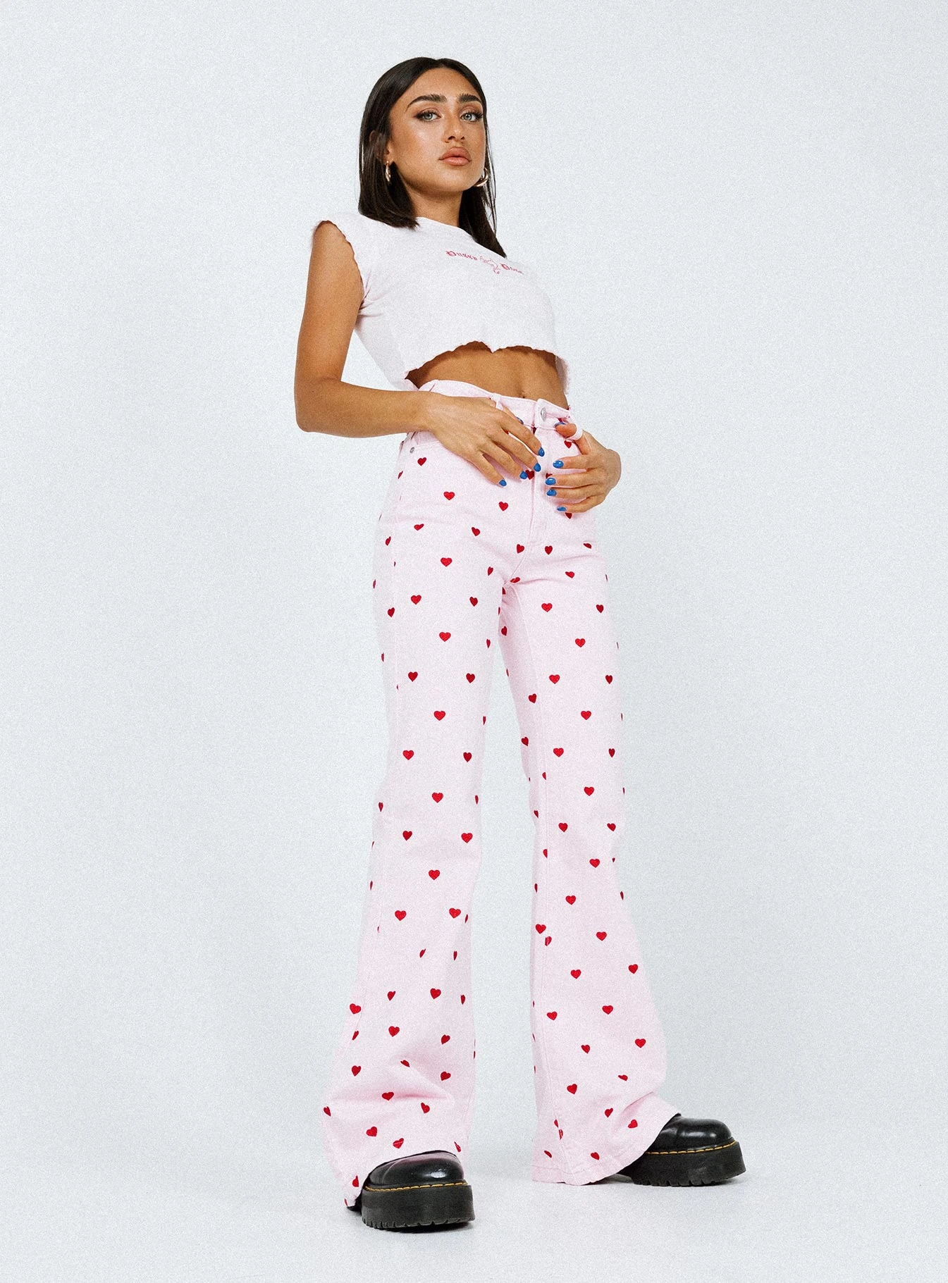 Abrand Double Oh Flare Jeans Pink Heart 3 Abrand Double Oh Flare Jeans Pink Heart