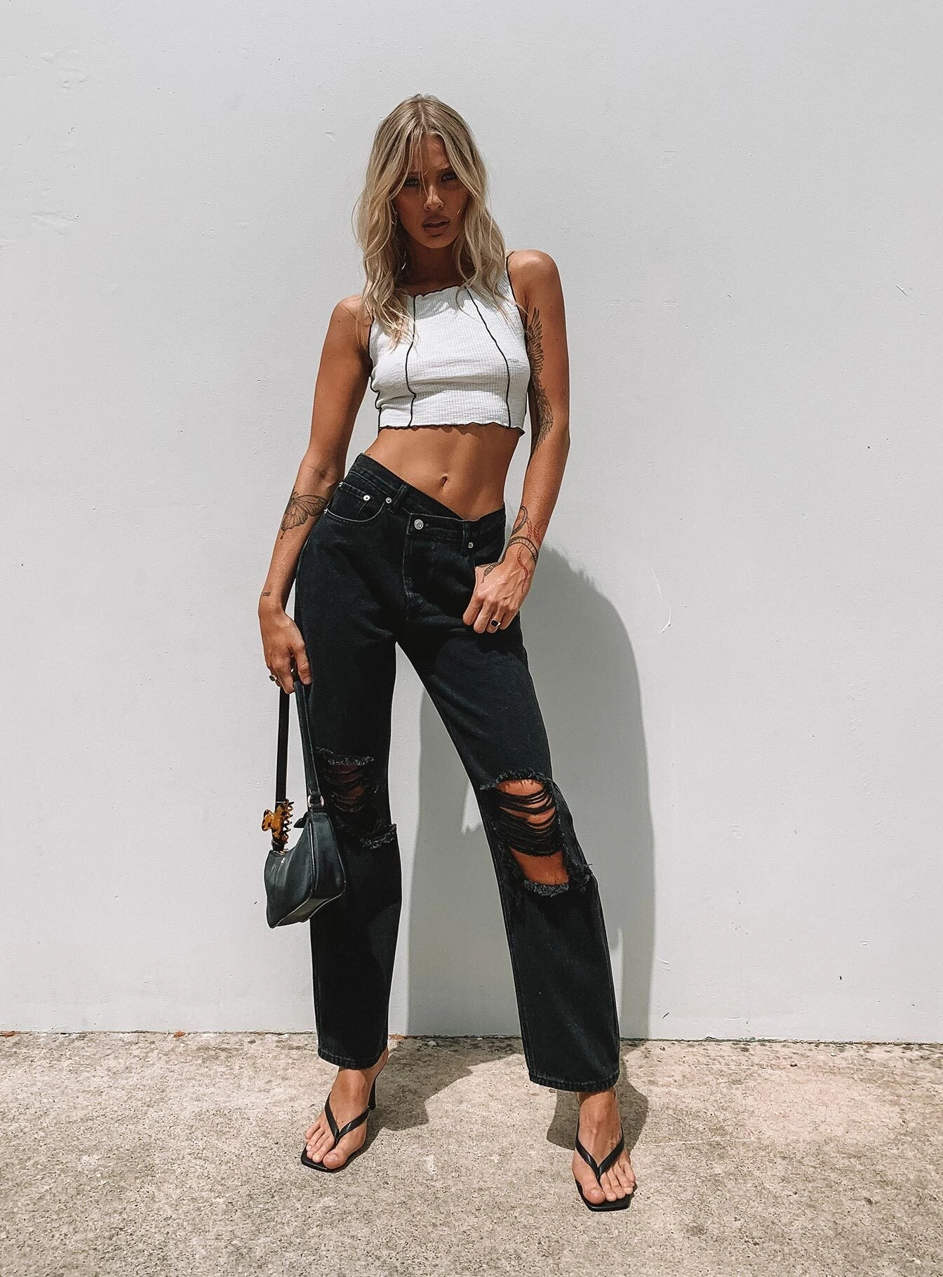 Princess Polly Holly Asymmetric Ripped Leg Jeans Black Denim 3 Princess Polly Holly Asymmetric Ripped Leg Jeans Black Denim