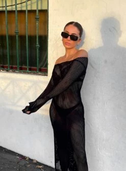 Princess Polly Kendor Long Sleeve Midi Dress Black